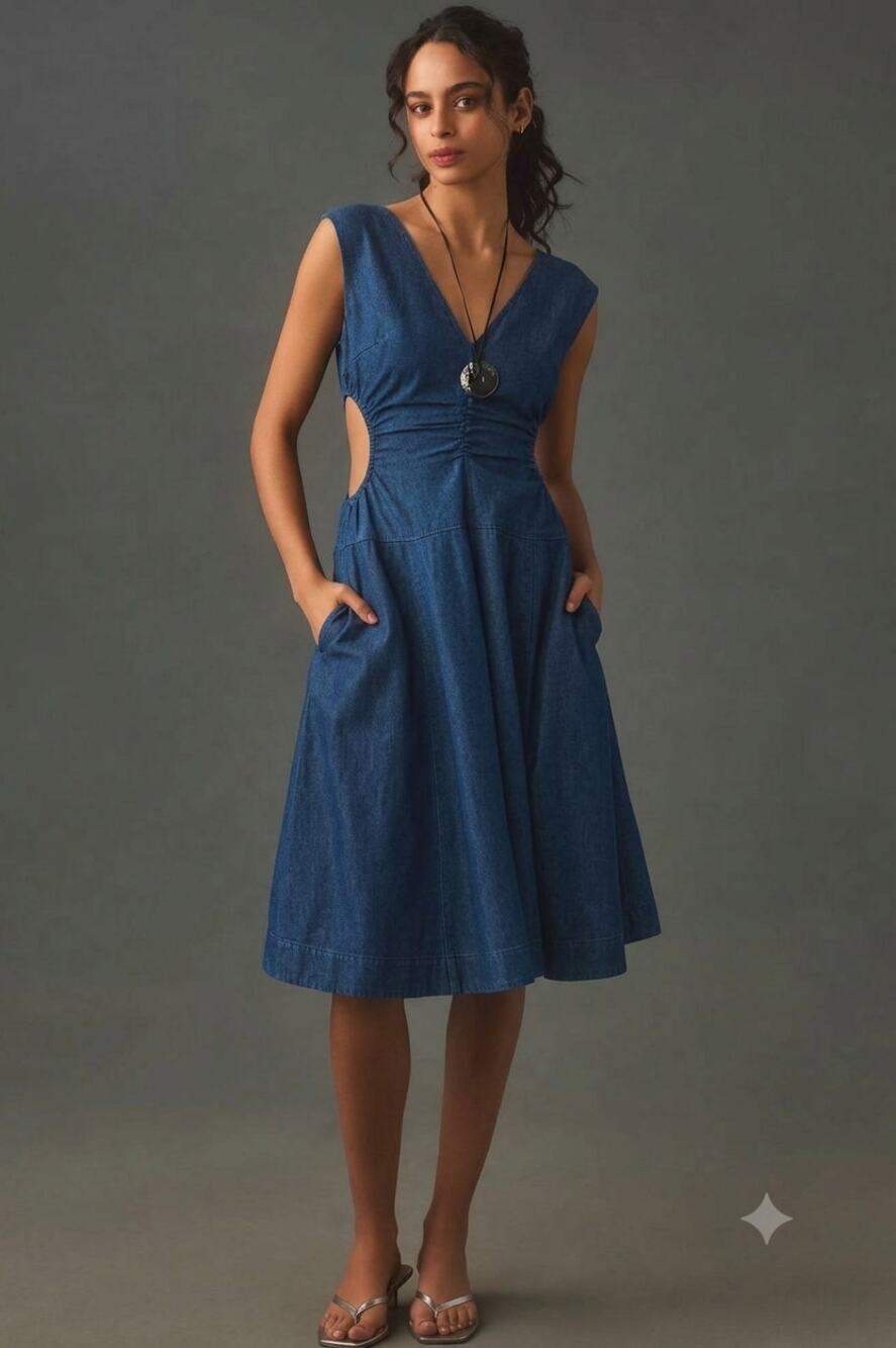 Anthropologie Plenty x Tracy Reese V-Neck Cutout A-Line Dress Size XL Ret $238.